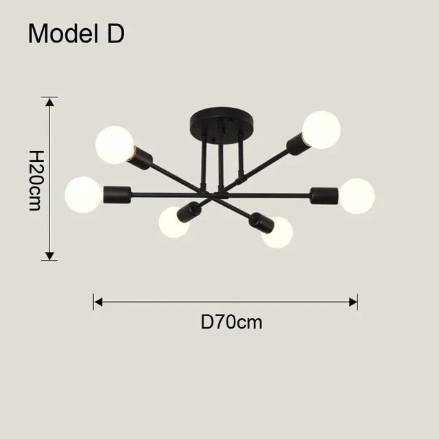 Modern Gold Sputnik Semi Flush Ceiling Light for Bedroom and Living Room