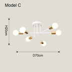 Modern Gold Sputnik Semi Flush Ceiling Light for Bedroom and Living Room