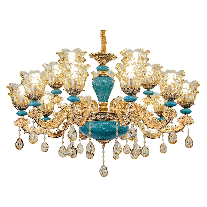 Candelabro de salón de estilo europeo, lámpara de cristal de cerámica de lujo para el hogar, nuevo estilo, sencilla, para dormitorio o restaurante