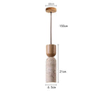 Wabi Sabi Travertine Cylinder Pendant Light with Walnut Top for Bedside