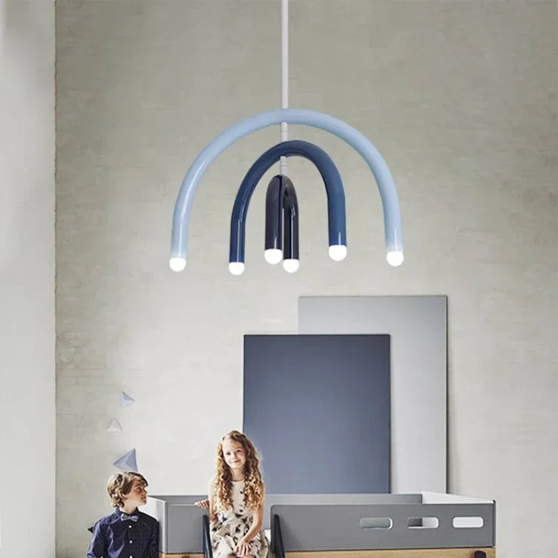 Modern Arch Tube LED Chandelier in Pastel Colors for Kids Room