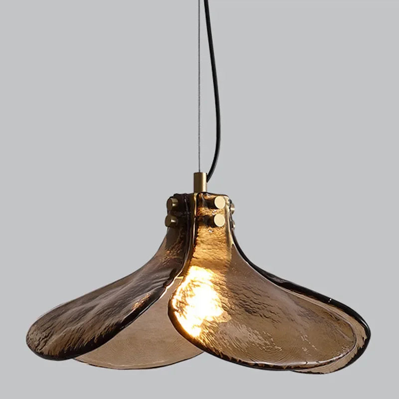 Retro Glass Flower Pendant Light Copper Finish