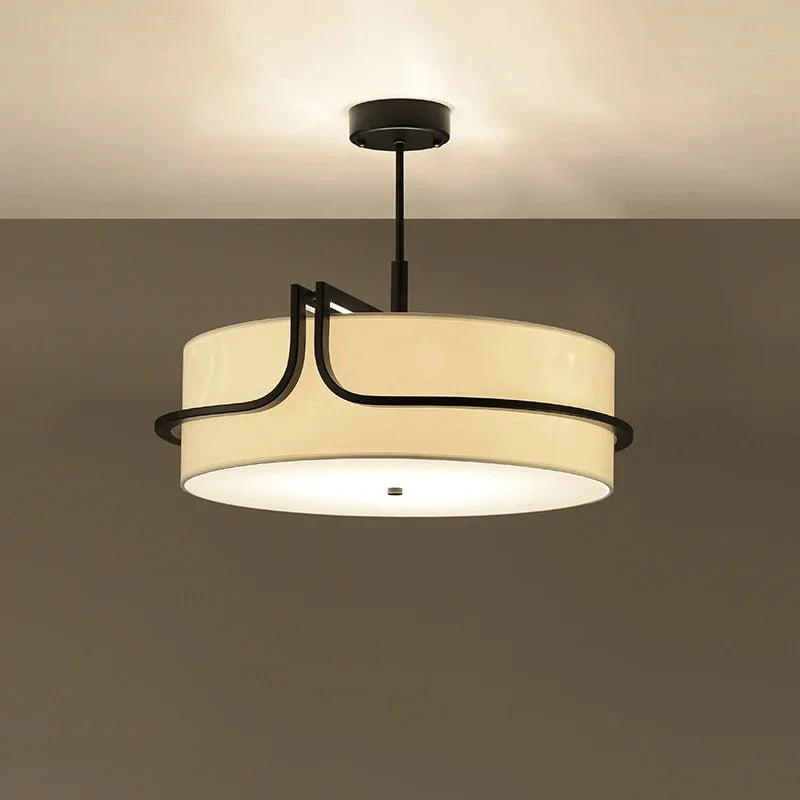 Modern Fabric Drum Chandelier with Black Curved Frame for Dining Room