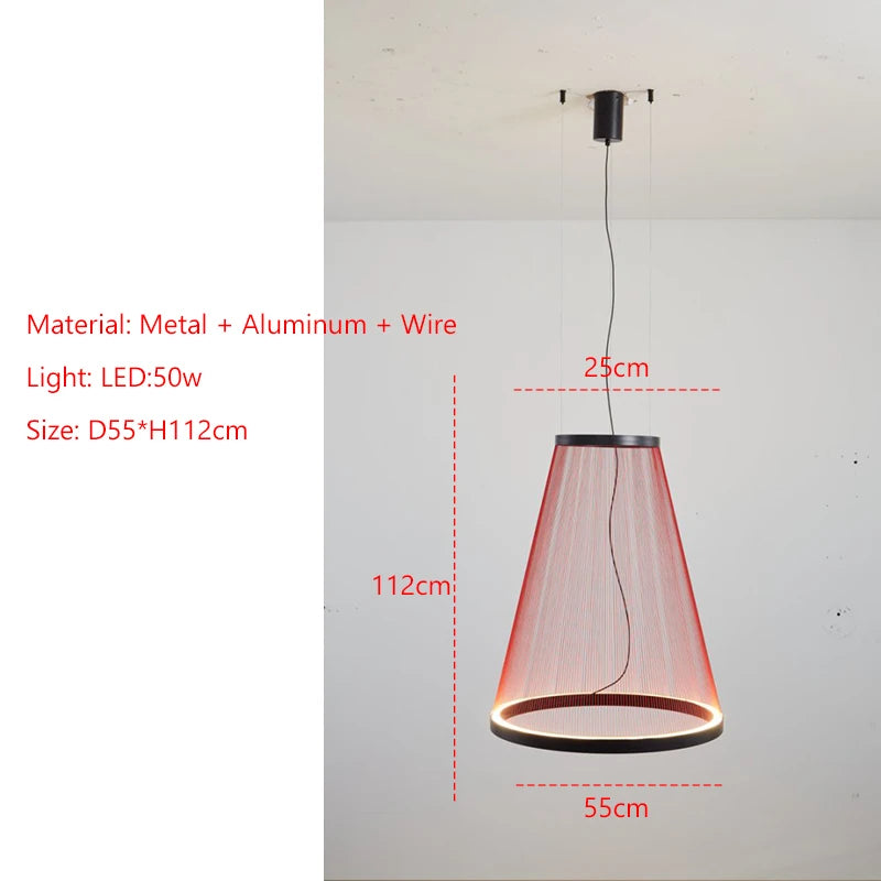 Wabi Sabi Mesh Cone Pendant Light with LED Ring for Staircase and Loft