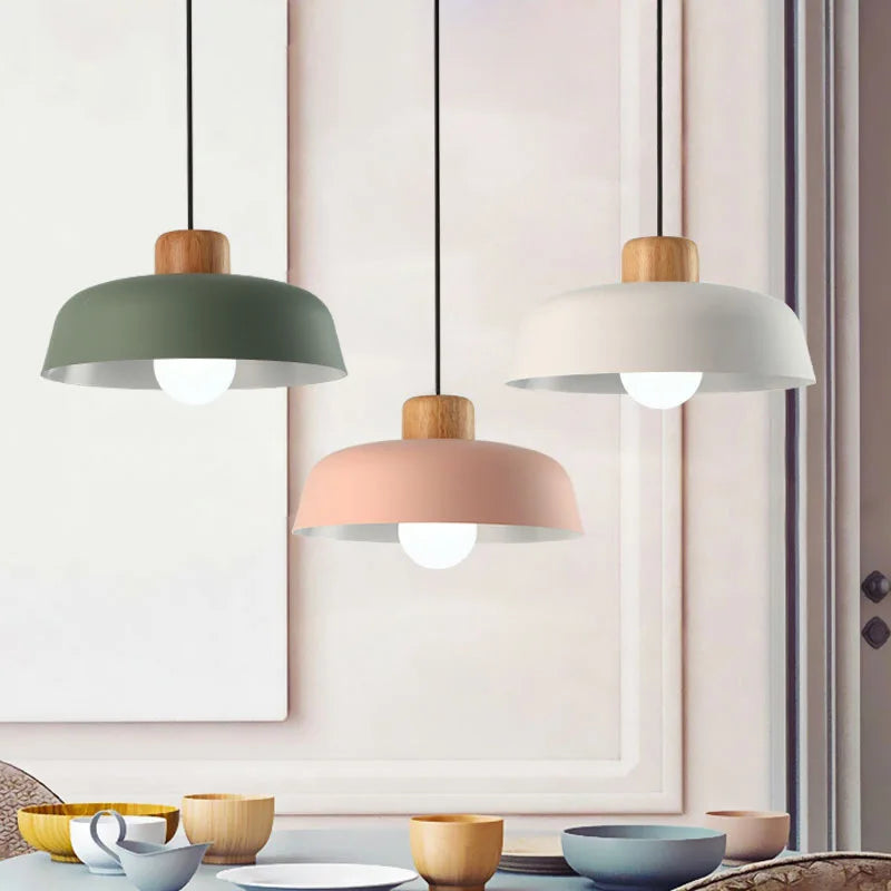 Lámpara Colgante Nórdica de Madera y Metal para Comedor