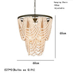 Bohemian Wood Beaded Chandelier with Draped Swags for Entryway