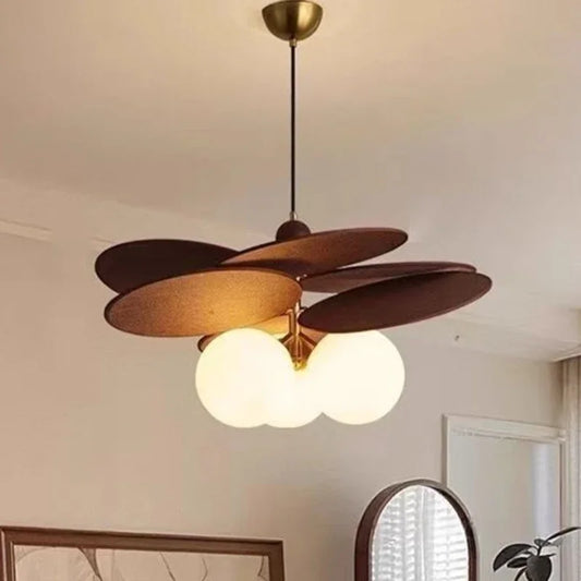 Retro Wood Pendant Light with Glass Globes