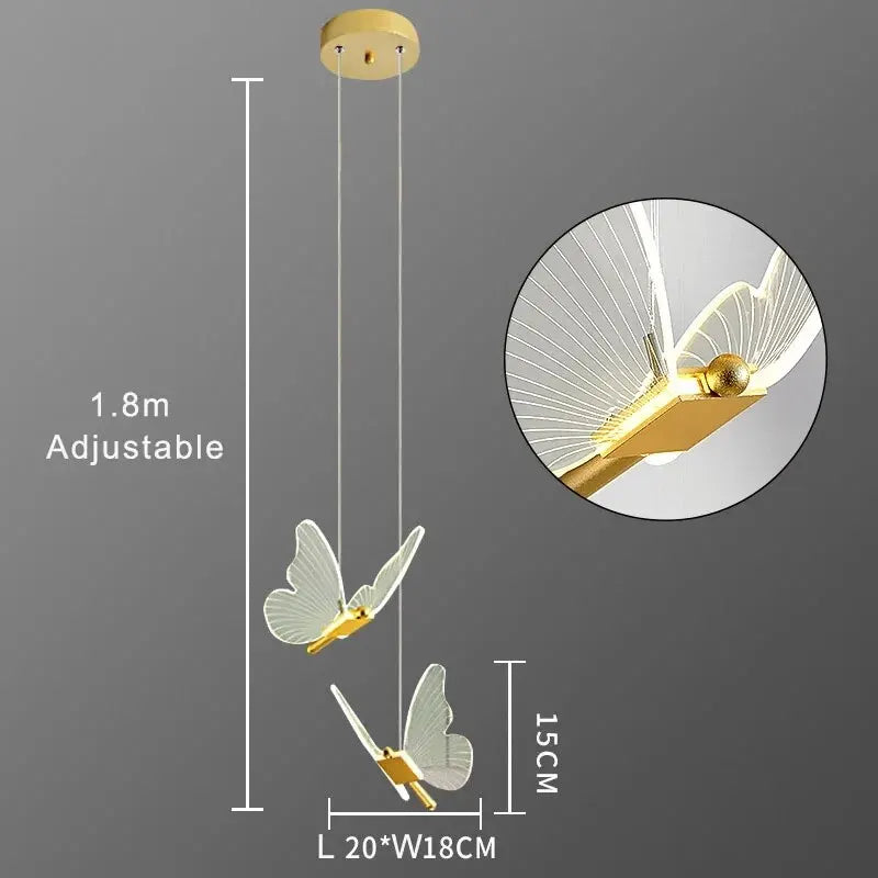 Butterfly LED Pendant Light in Gold with Clear Wings for Bedside
