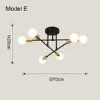 Modern Gold Sputnik Semi Flush Ceiling Light for Bedroom and Living Room