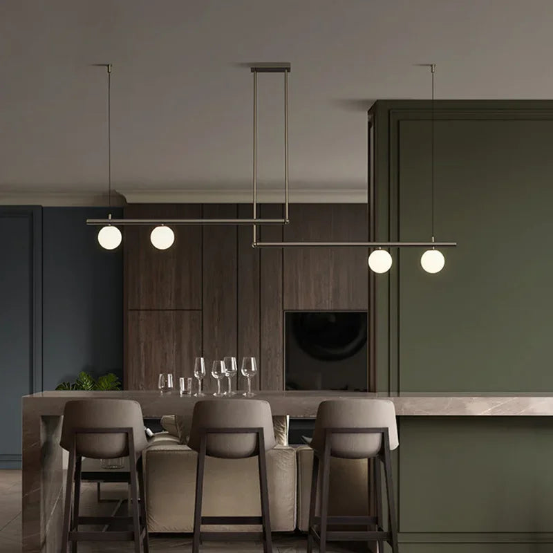 Nordic Minimalist Brass Pendant Light Linear Multi-Head