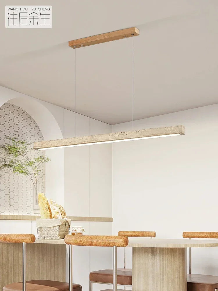 Lámpara colgante minimalista de madera y piedra para comedor