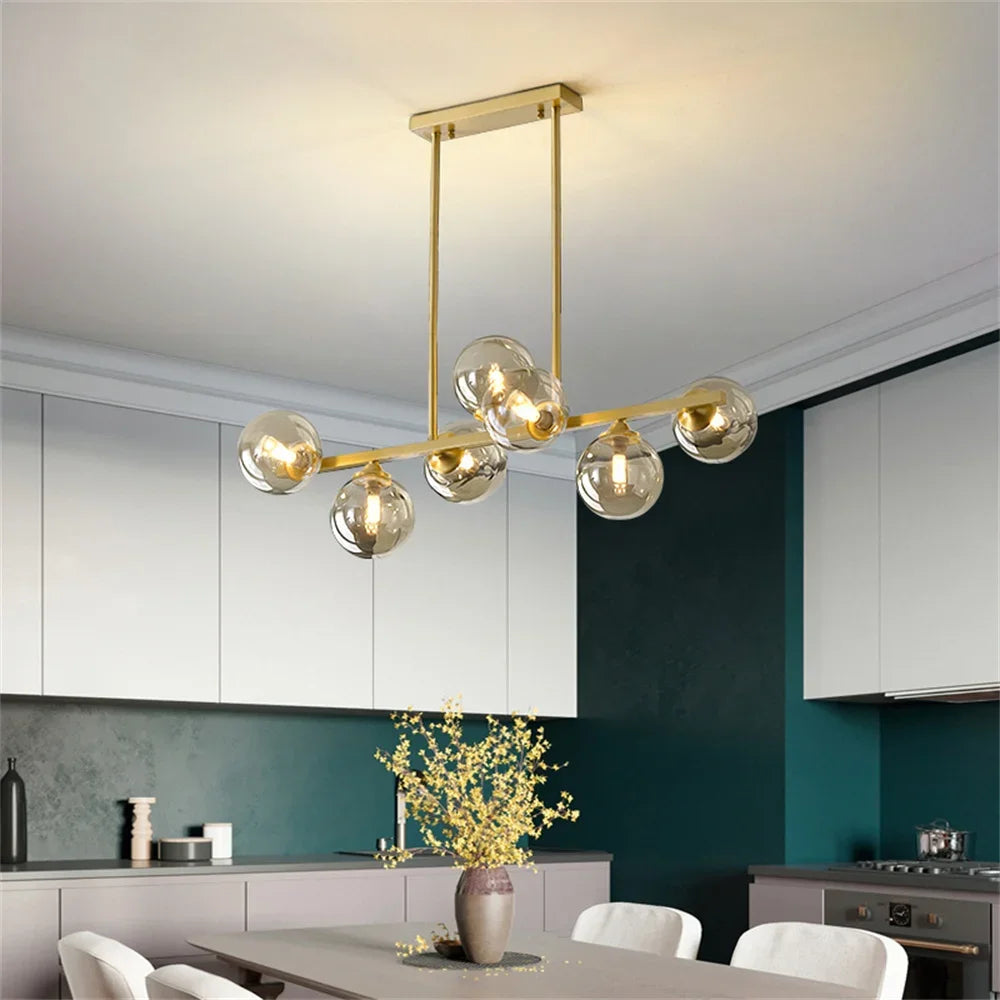 Glass Globe Mid Century Chandelier Linear Dining Light