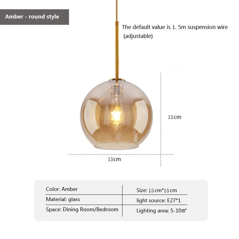 Nordic Brass Glass Pendant Light for Dining Room