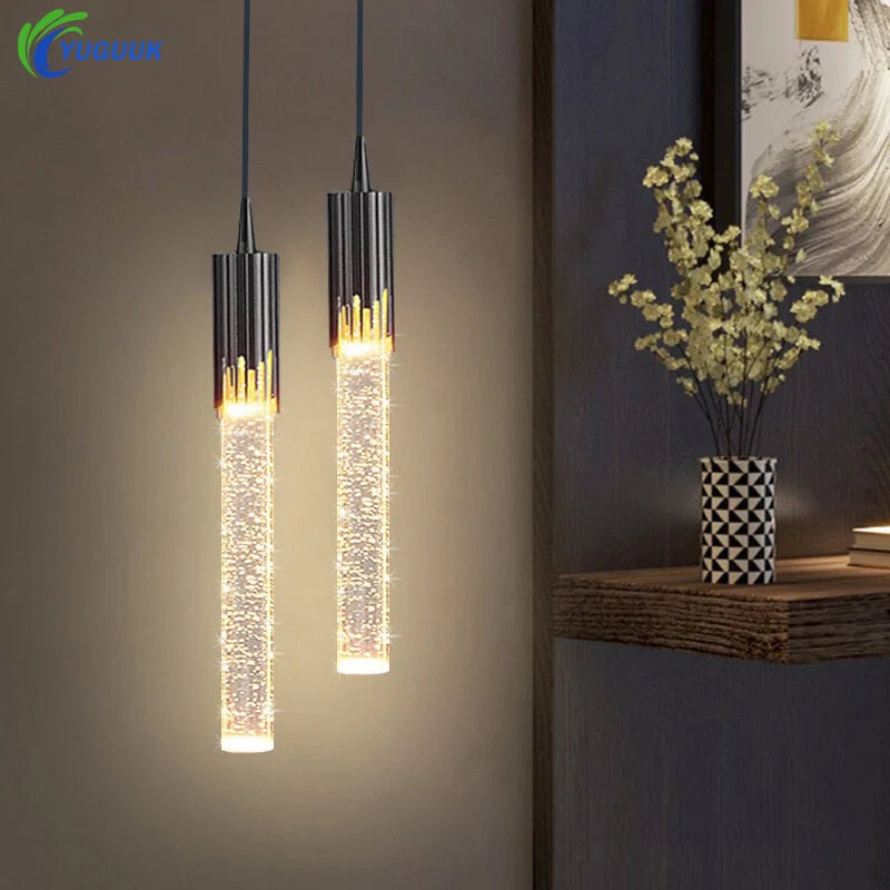 Modern Bubble Texture Acrylic Column Pendant Light in Gold for Bedside