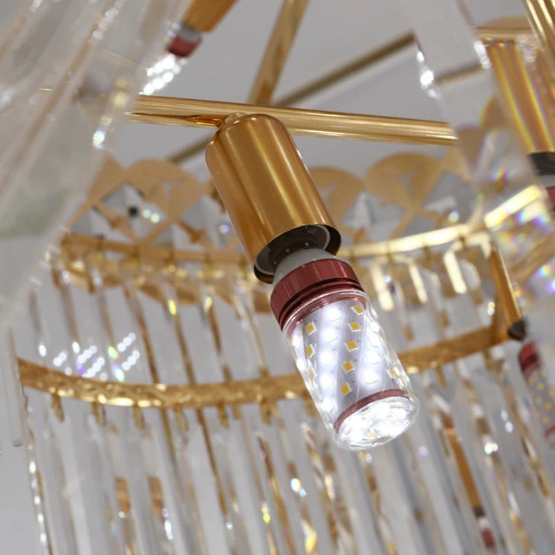 Modern Luxury Stairs Large Crystal Chandeliers Hanging Lamp Villa Hotel Lobby Loft Living Room Decor Rotating Long Pendant Light