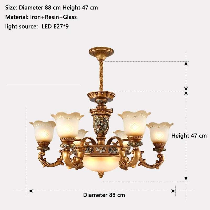 Lámpara colgante de estilo europeo Lámpara de sala de estar Lámpara colgante de hierro y resina para restaurante Retro Villa Dúplex Luminaria