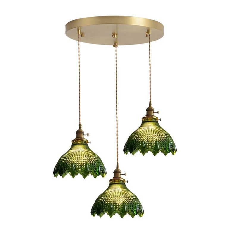 Retro Colored Glass Pendant Light Collection with Brass Fitting for Cafe