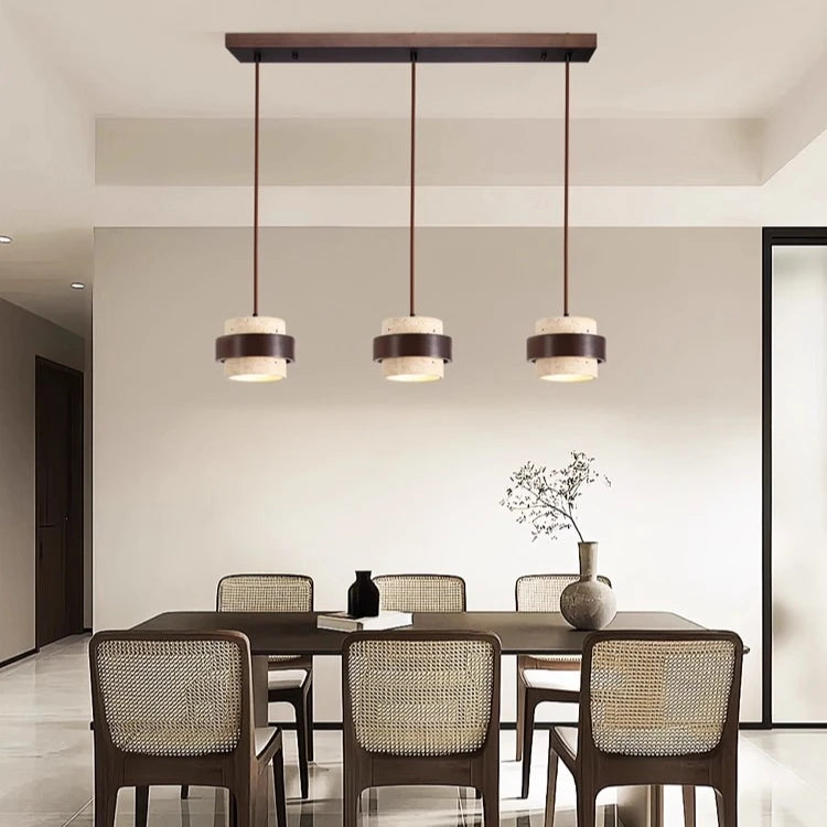 Lámpara Colgante Nórdica de Madera y Piedra para Comedor