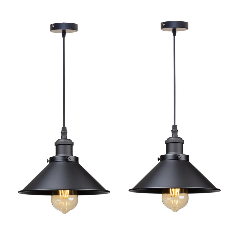 Retro Industrial Black Cone Pendant Light with Brass Fitting for Kitchen