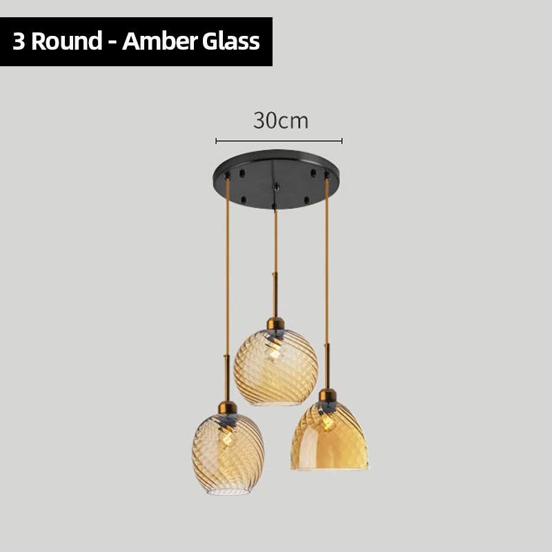Modern Swirl Glass Pendant Light in Smoked Gray and Amber for Kitchen Island