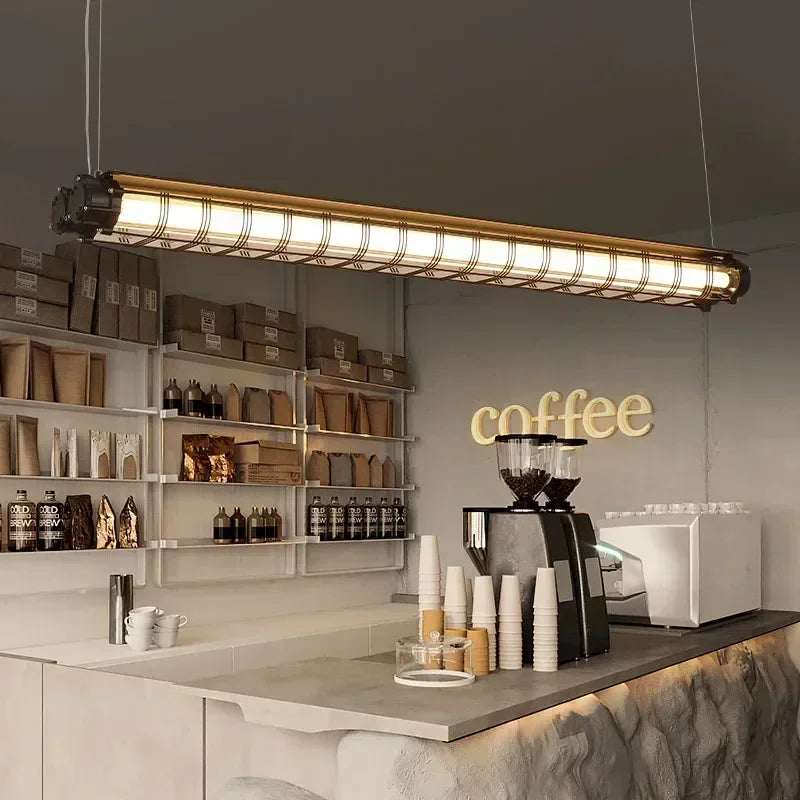 Industrial Iron Pendant Light Long Bar LED Hanging Lamp