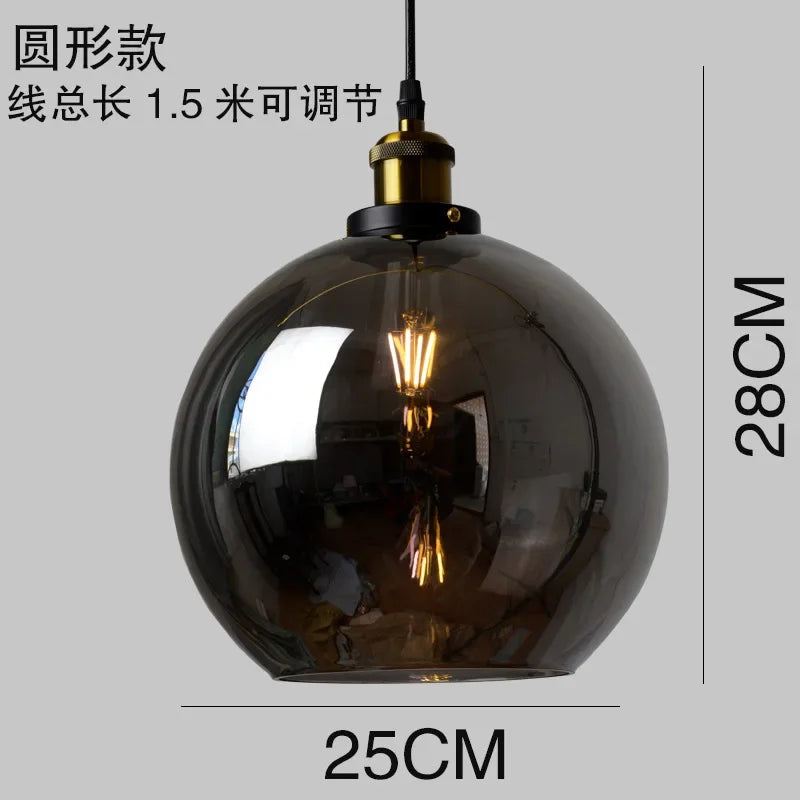 Industrial Clear Glass Pendant Light with Antique Brass Fitting for Bar