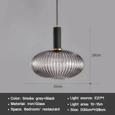 Vintage Striped Glass Pendant Light in Green Gray and Amber for Kitchen Island