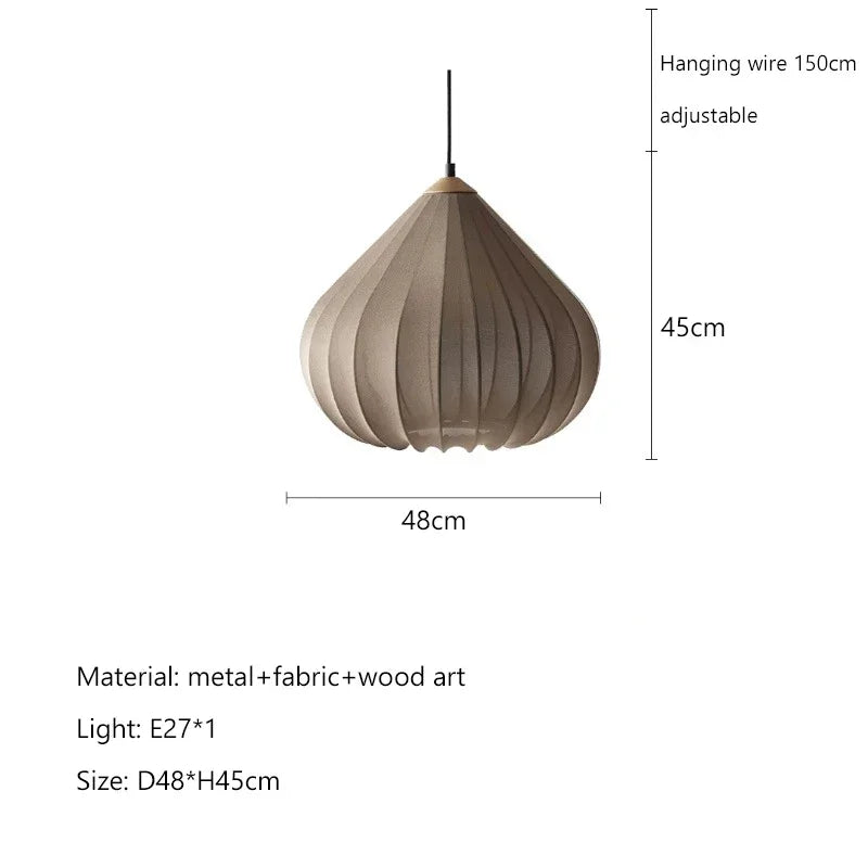 Minimalist Fabric Pendant Light with Wood Accent
