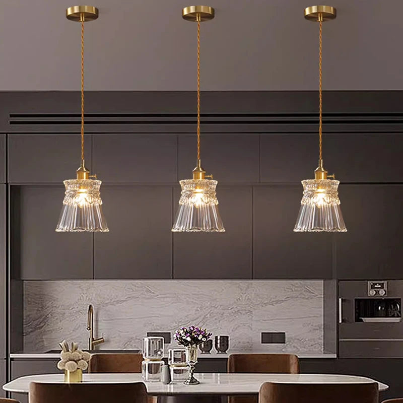 Nordic Glass Pendant Light with Brass Fixture