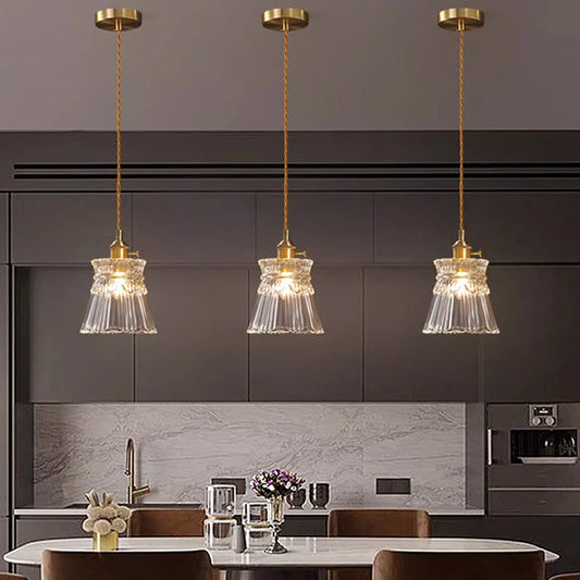 Nordic Glass Pendant Light with Brass Fixture