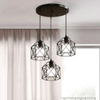 Industrial Black Wire Cage 3 Light Cluster Pendant for Dining Room