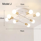 Modern Gold Sputnik Semi Flush Ceiling Light for Bedroom and Living Room