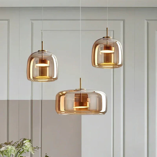 Nordic Glass Pendant Light with Brass Accent