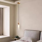 Wabi Sabi Travertine and Frosted Glass Tube Pendant Light for Bedside