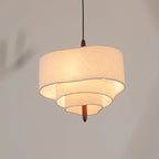 Wabi Sabi Linen Tiered Drum Chandelier with Walnut Accent for Living Room