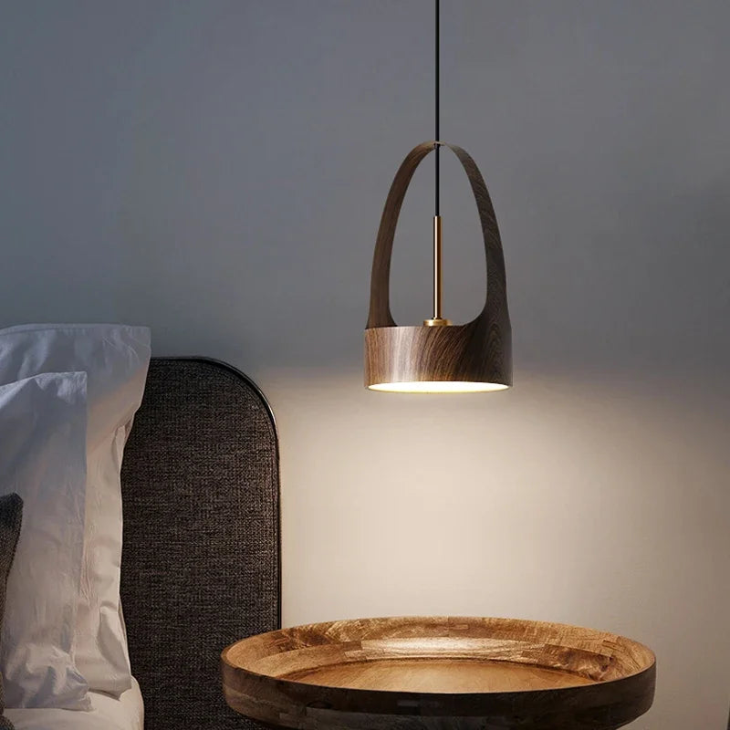 Nordic Wood Grain Pendant Light for Bedroom