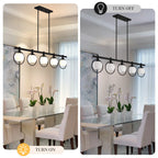 Lámpara colgante minimalista de hierro y cristal con 5 luces