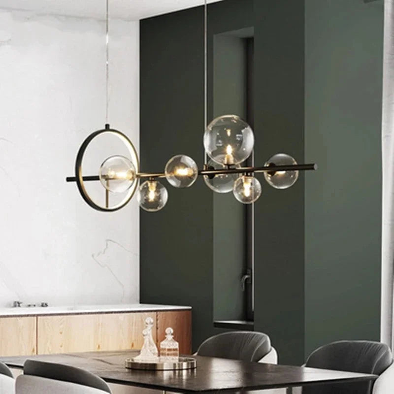 Modern Ring Glass Ball LED Chandelier Iron Frame