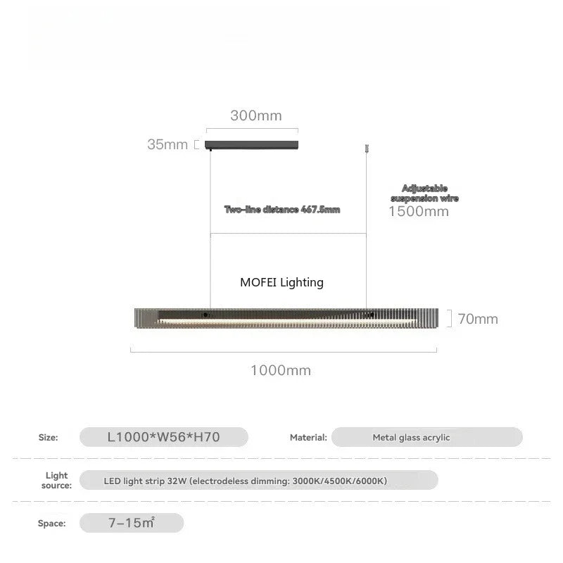 Minimalist Linear Pendant Light with Metal Finish