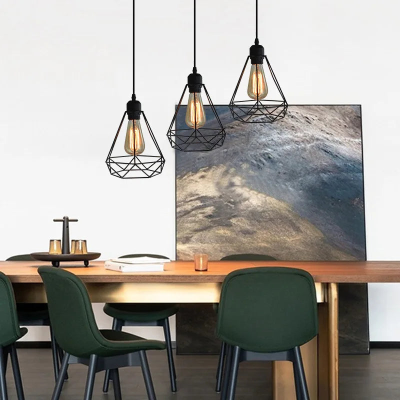 Industrial Iron Geometric Pendant Light for Dining