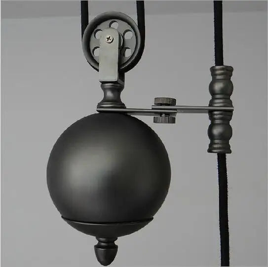 Industrial Iron Pendant Light with Pulley System