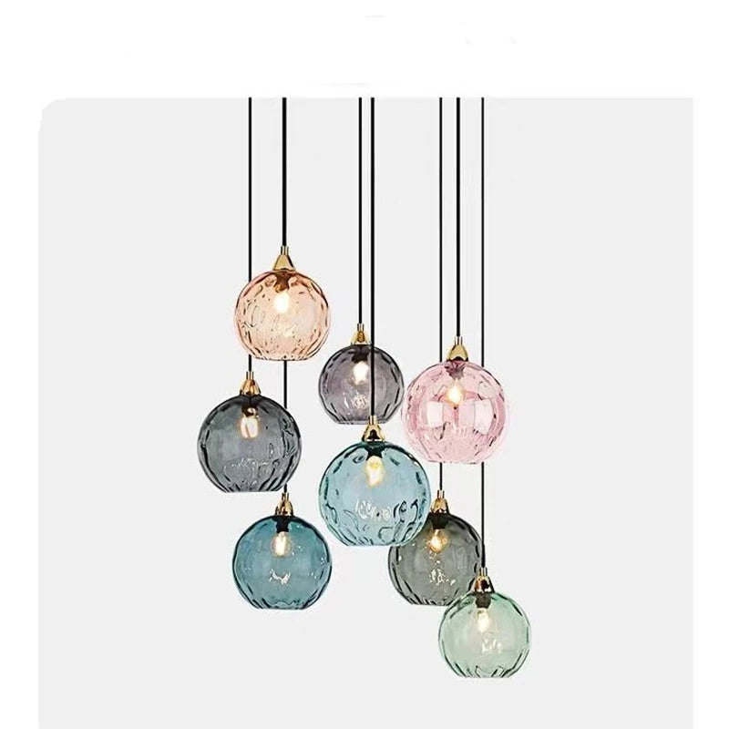 Nordic Dimpled Glass Ball Pendant Light in Jewel Colors for Kitchen