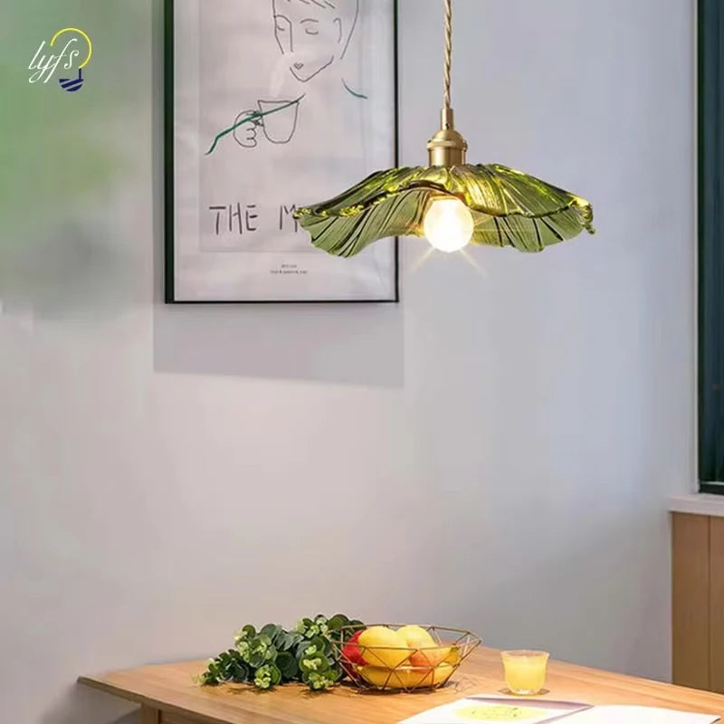 Vintage Flower Glass Pendant Light Collection with Brass Fitting for Bedroom