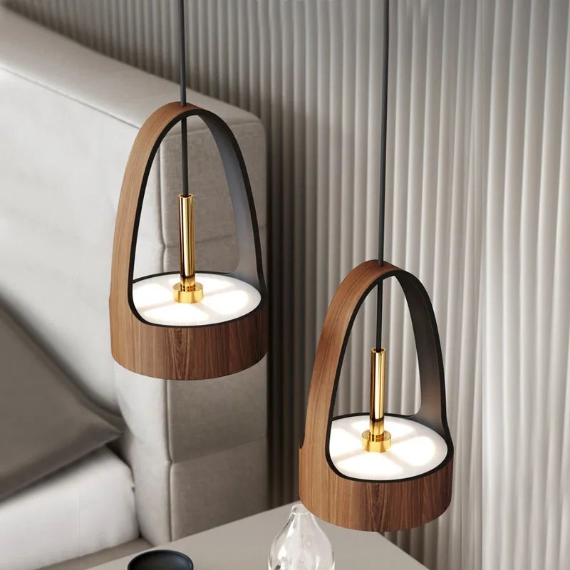 Lámpara colgante de grano de madera nórdica para dormitorio