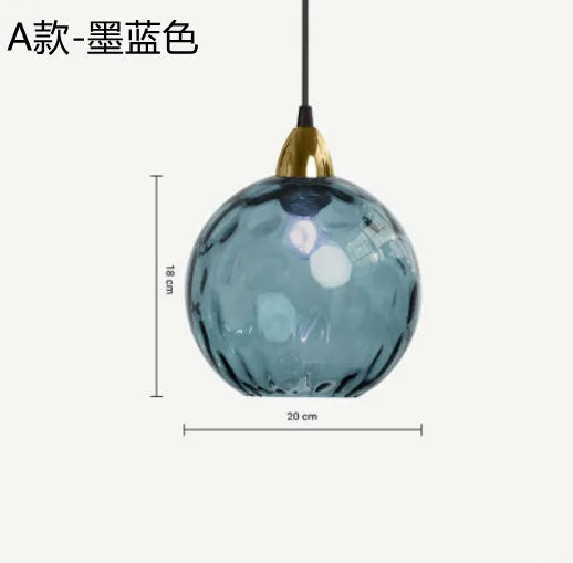 Nordic Dimpled Glass Ball Pendant Light in Jewel Colors for Kitchen