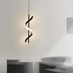 Modern Spiral Ribbon LED Pendant Light in Black and Gold for Bedside