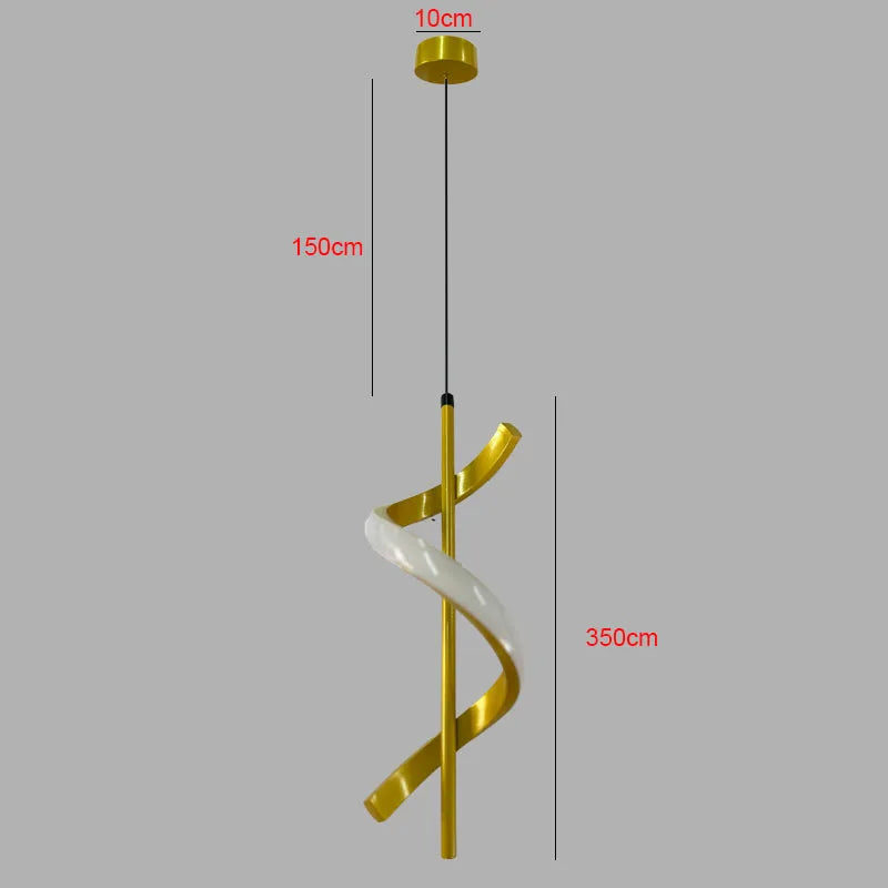 Modern Spiral Ribbon LED Pendant Light in Black and Gold for Bedside