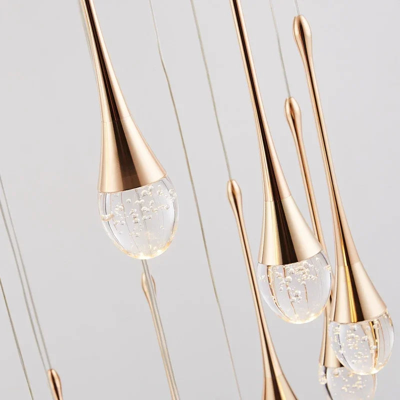 Lámpara de Araña LED de Diseño Moderno para Escalera, Lámpara de Cristal Larga de Lujo para Pasillo, con Luz Colgante Dorada Regulable para Decoración del Hogar