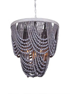 Bohemian Wood Beaded Chandelier with Draped Swags for Entryway