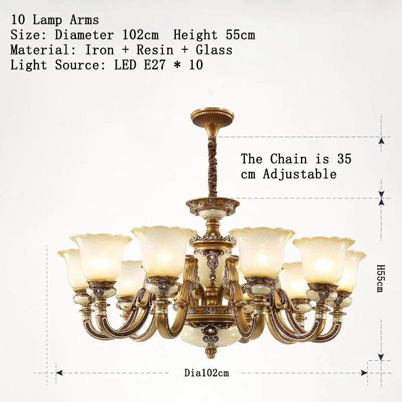European Classic Resin Multi-Head Pendant Chandelier
